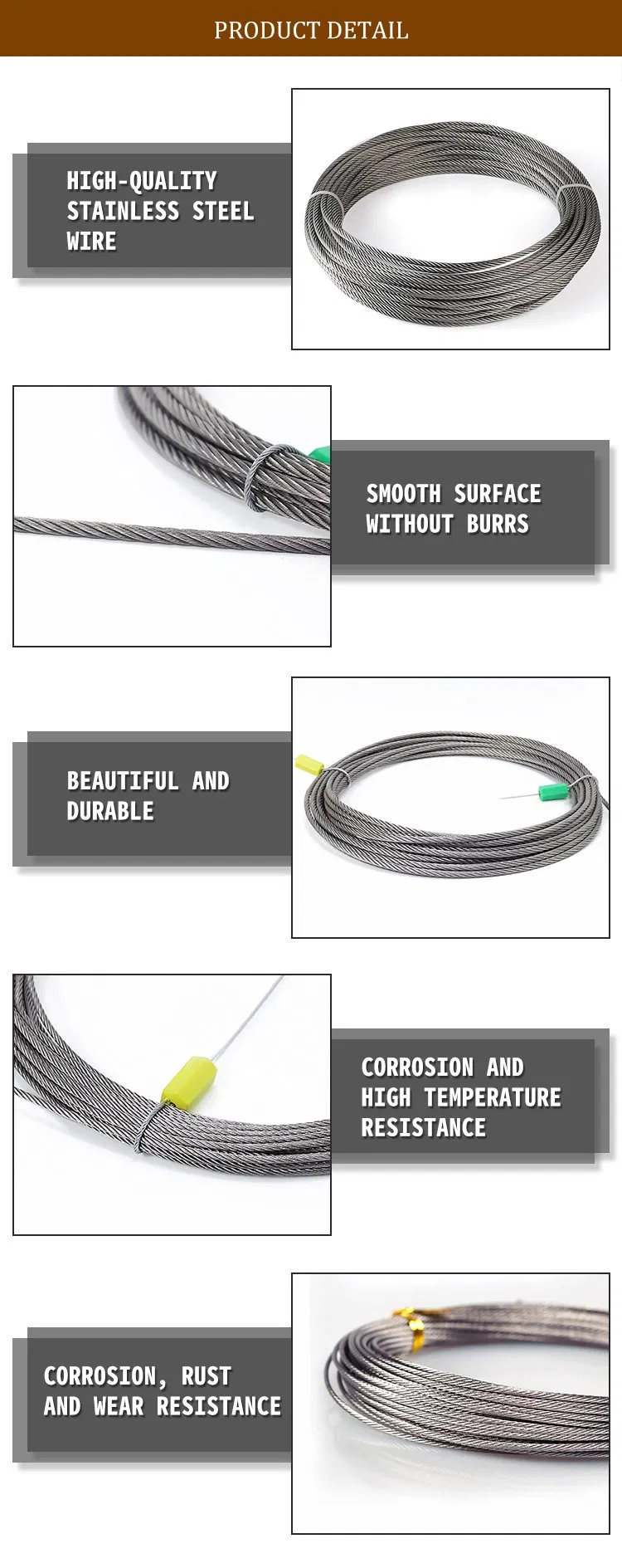 304 1mm 2mm Stainless Steel Wire Rope Wholesale for Fence Wire Mesh