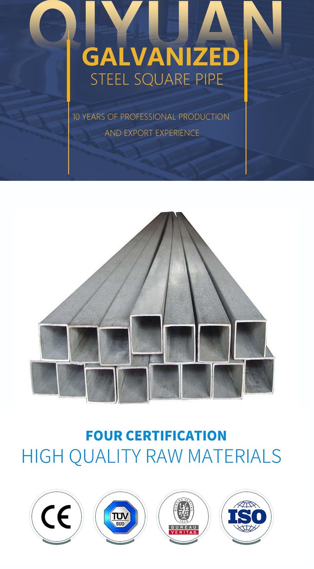 China Supplier Q235 ASTM A36 ASTM A105 API5l Z80 Galvanized Steel Square Pipe